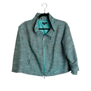 Worth New York Jacket Womens Small Blue Green Zip Up Mock Neck Textured Pockets